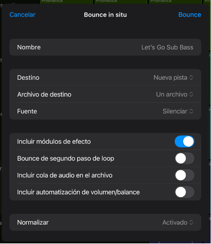 Ilustración. Cuadro de diálogo “Bounce de celdas in situ”.