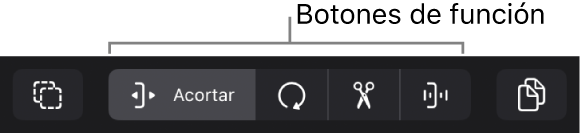 Ilustración. La barra de menús del área Pistas, que muestra el botón Seleccionar, los botones de función y el botón Copiar.