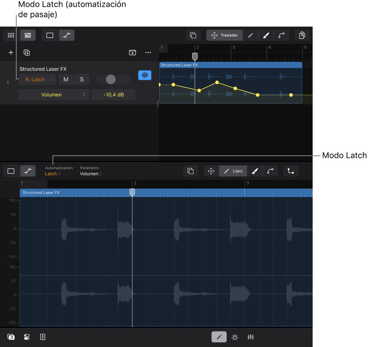Ilustración. Modos de automatización en el área de editores.