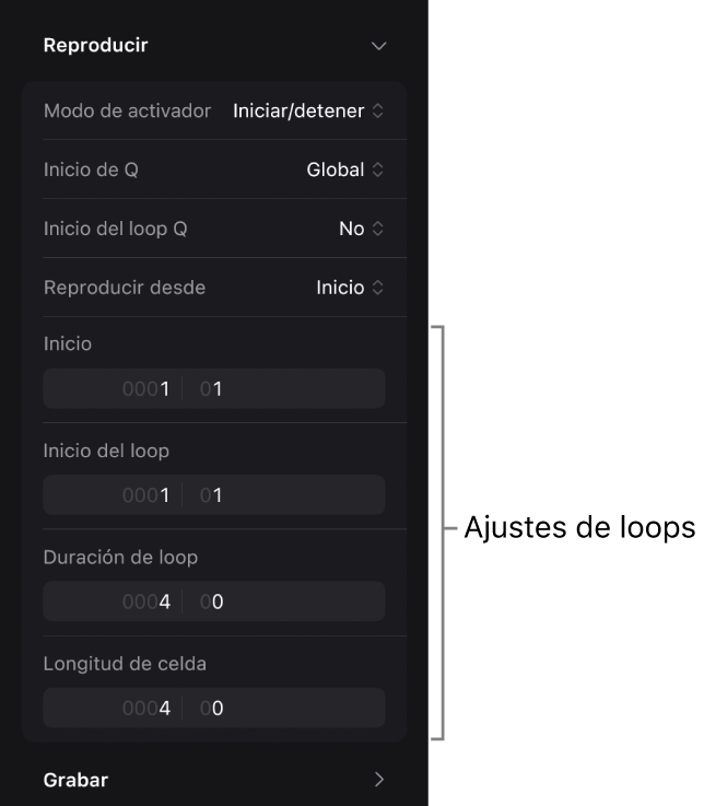 Ilustración. Ajustes de loop en el inspector de celda.