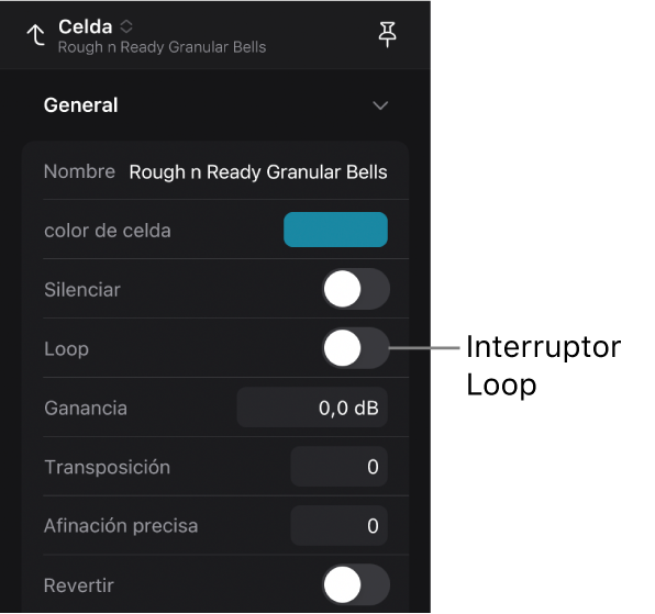 Ilustración. Conmutador Loop en el inspector de celda.