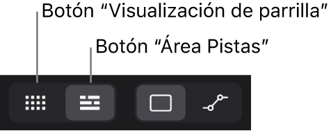 Ilustración. Sección de la barra de menús del área de pistas con el botón Live Loops y el botón del área de pistas.