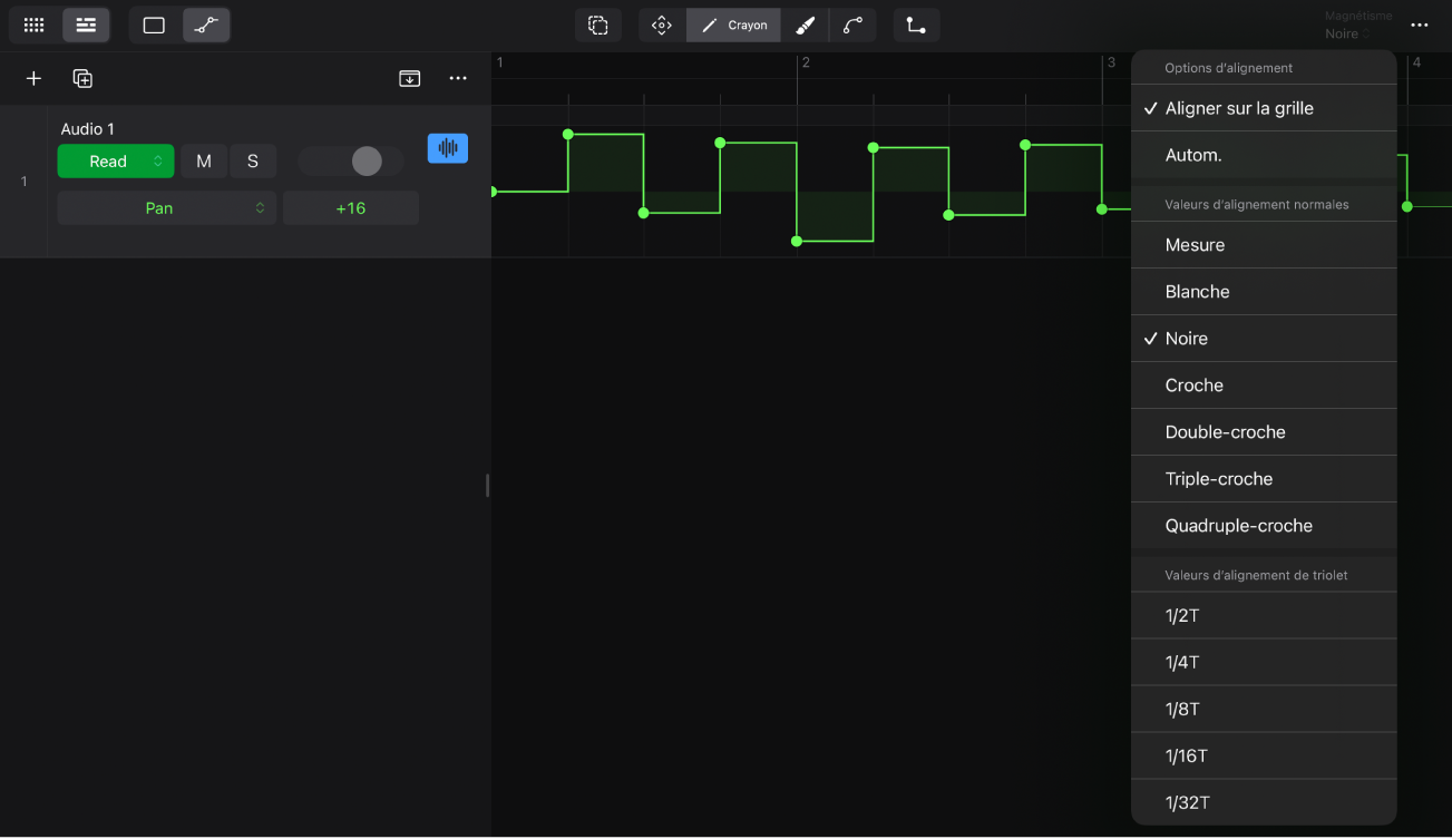 Figure. Menu local « Aligner l’automation ».