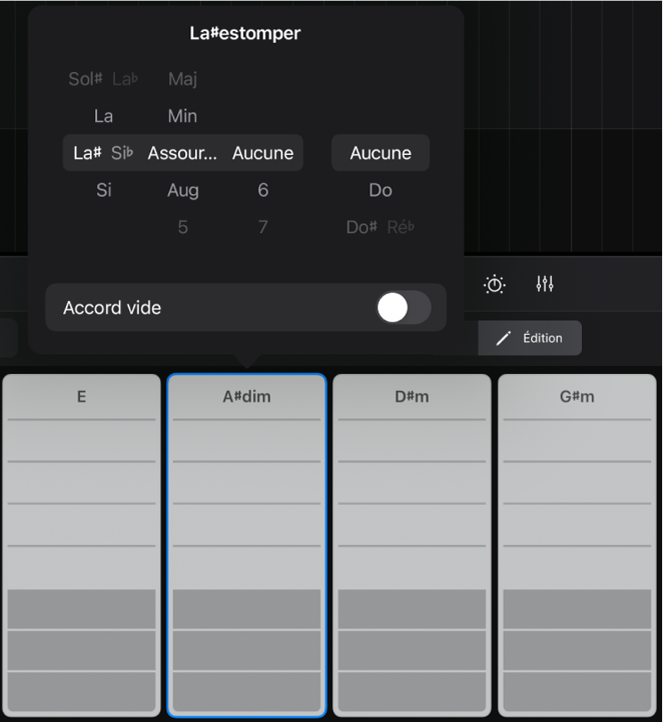 Figure. Modification d’accords dans la surface de lecture « Bandes d’accord ».