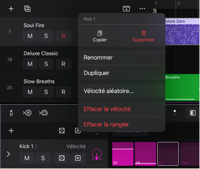 Figure. Rétablissement des valeurs de rangée par défaut.