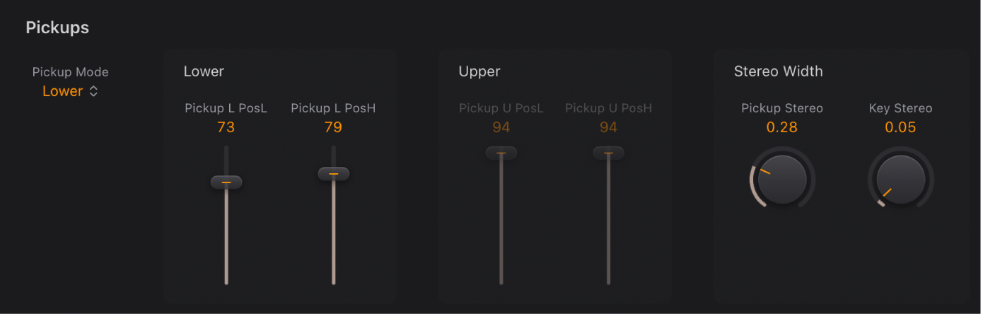 図。Vintage Clavの「Pickup Position」パラメータ。