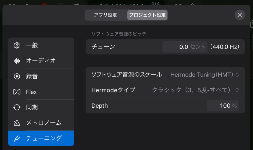 「チューニング」プロジェクト設定。