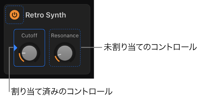 図。割り当て済みのコントロールと未割り当てのコントロールが枠線で囲まれています。