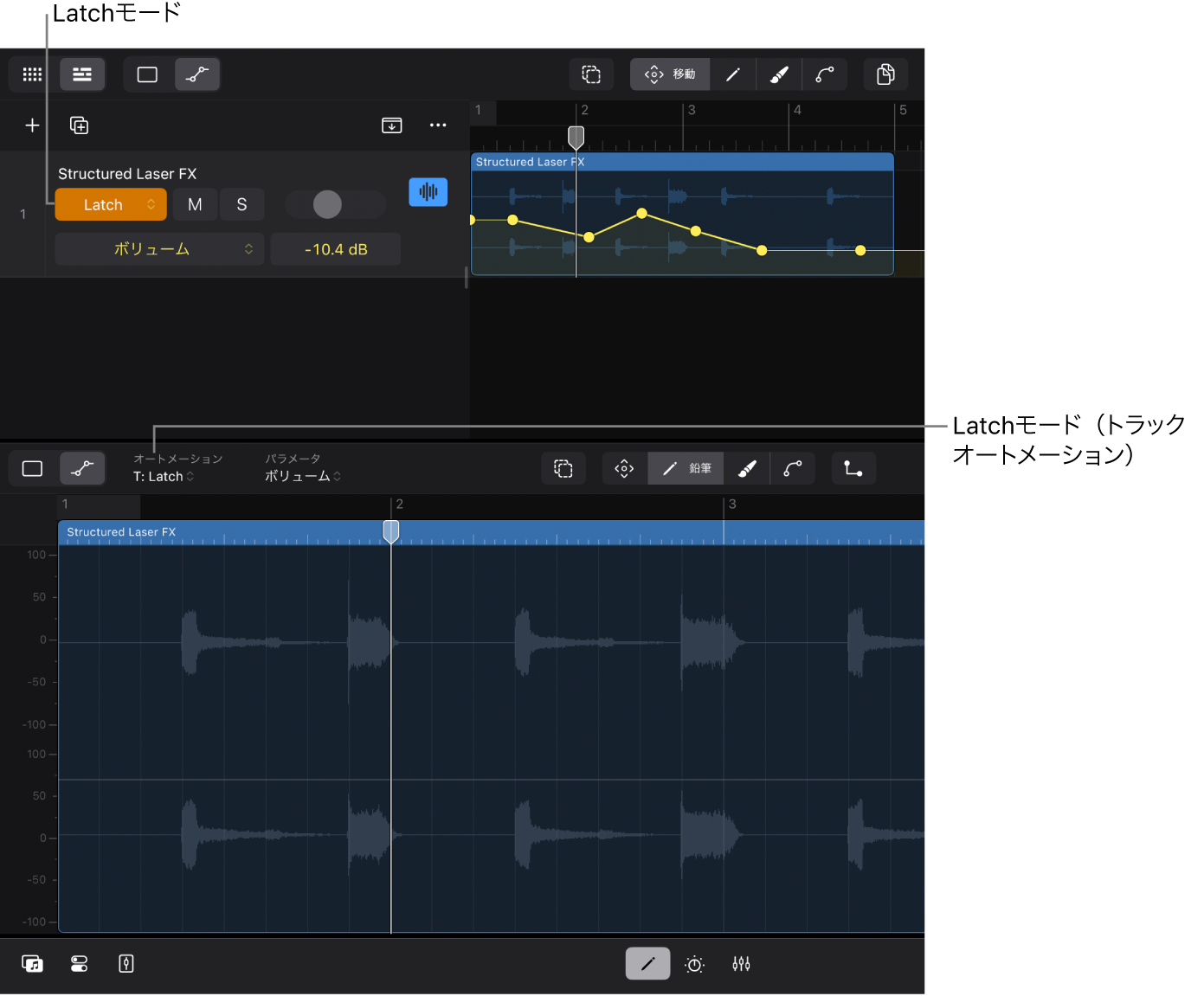 図。「エディタ」表示のオートメーションモード