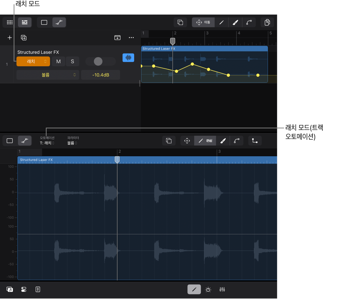 그림. 편집기 보기의 오토메이션 모드.