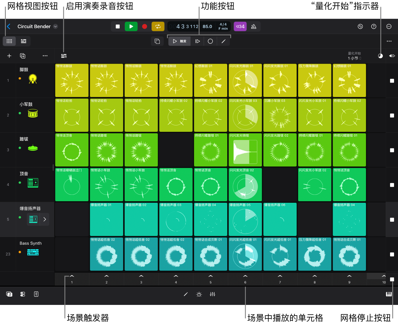 图。单元格正在播放的实时循环乐段。