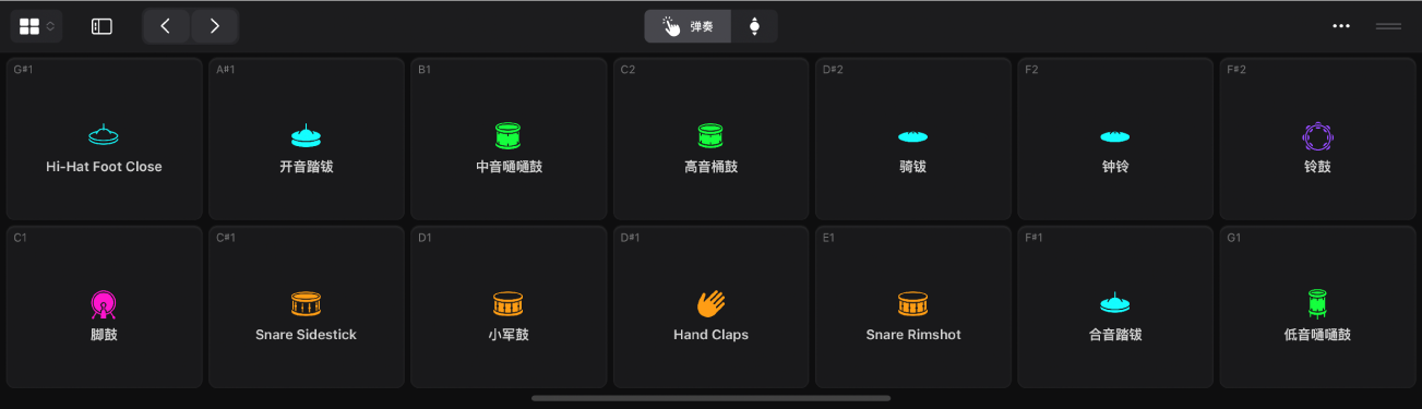 图。鼓垫弹奏表面。