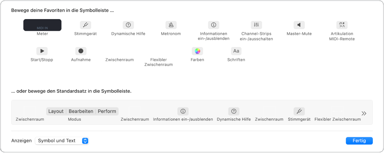 Abbildung. Fenster „Symbolleiste anpassen“