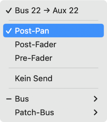 Abbildung. Signalflussoption, die für den Drehregler „Senden“ ausgewählt wird