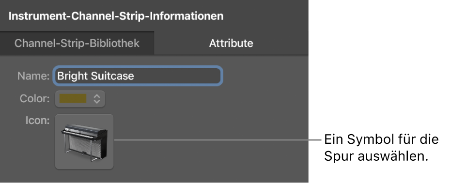 Abbildung. Channel-Strip-Informationen mit Menü „Symbol“