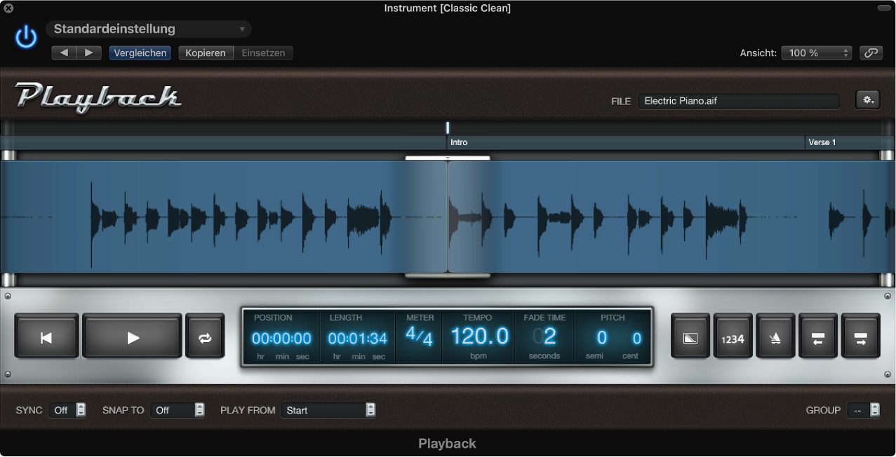 Abbildung. Playback-Plug-in mit Wellenform einer Audiodatei