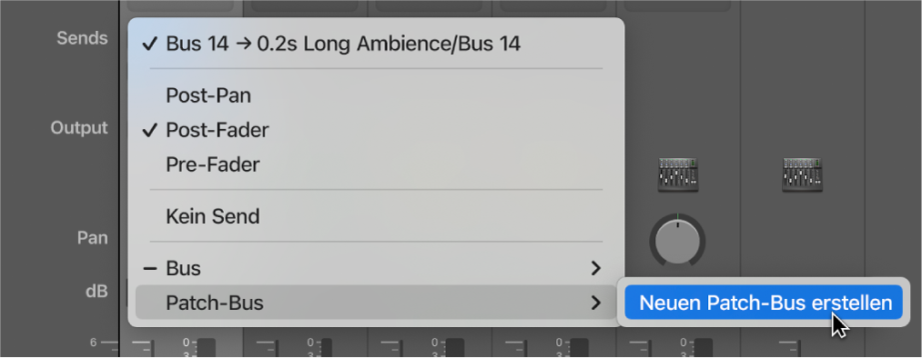 Abbildung. Untermenü „Patch-Bus“ im Kontextmenü „Senden“