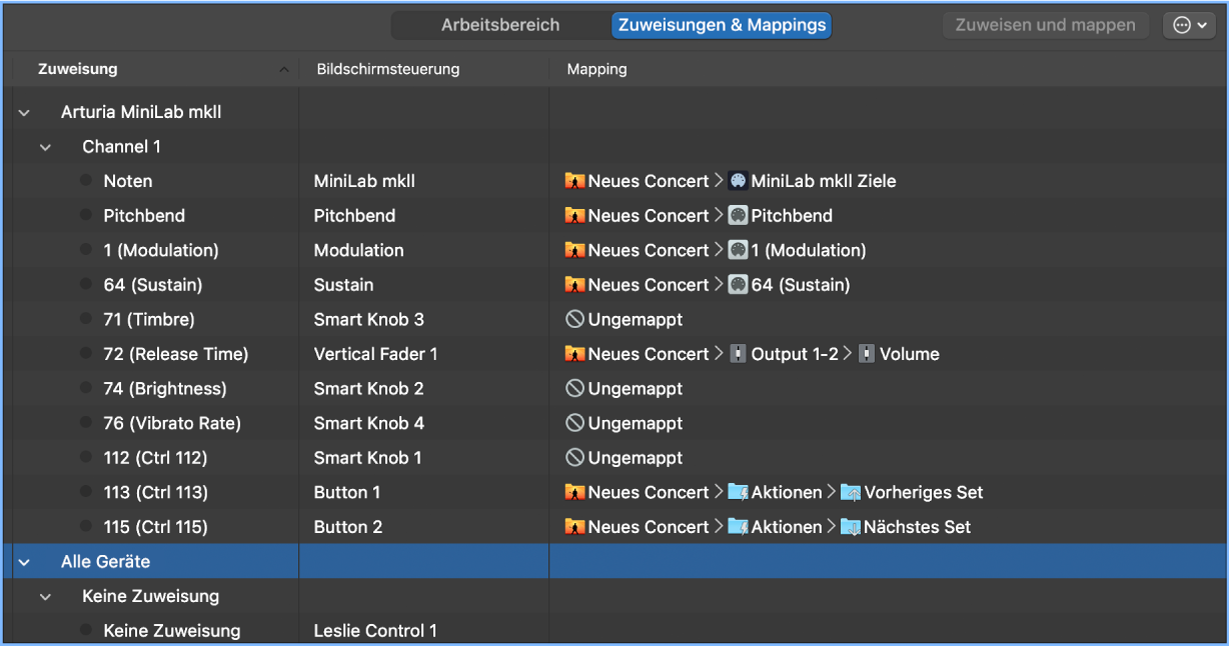 Abbildung. Tabelle „Zuweisungen & Mappings“