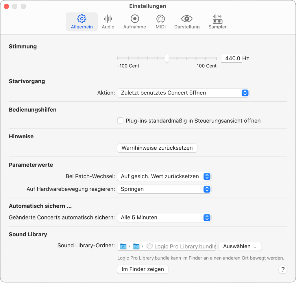 Abbildung. Der Bereich „Allgemeine Einstellungen“.