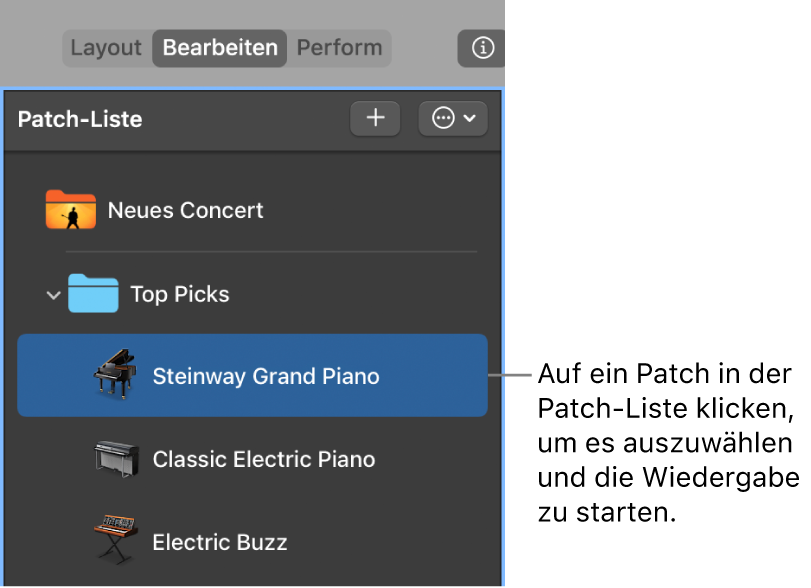 Abbildung. Auswählen eines Patch in der Patch-Liste