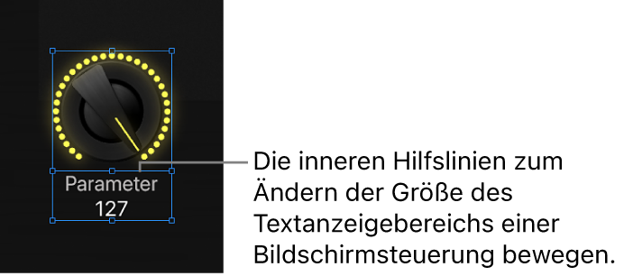 Abbildung. Bewegen der inneren Hilfslinien zum Ändern der Größe des Textanzeigebereichs einer Bildschirmsteuerung