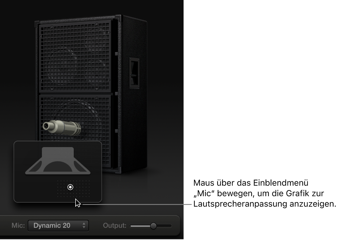 Abbildung. Mikrofonparameter mit Grafik für Boxen- und Lautsprecheranpassung