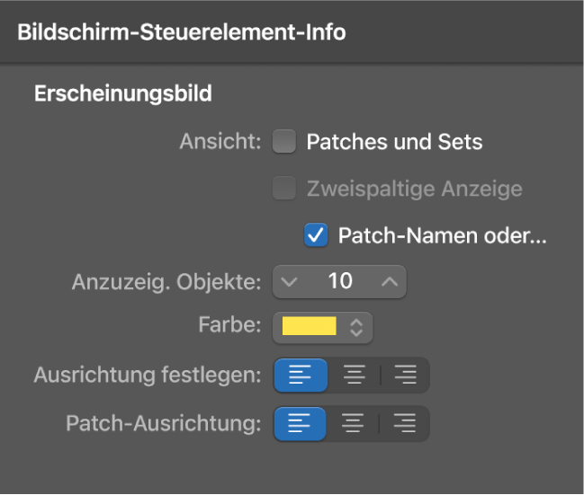 Abbildung. Patch-Namen oder Markierungsfeld „Marker“