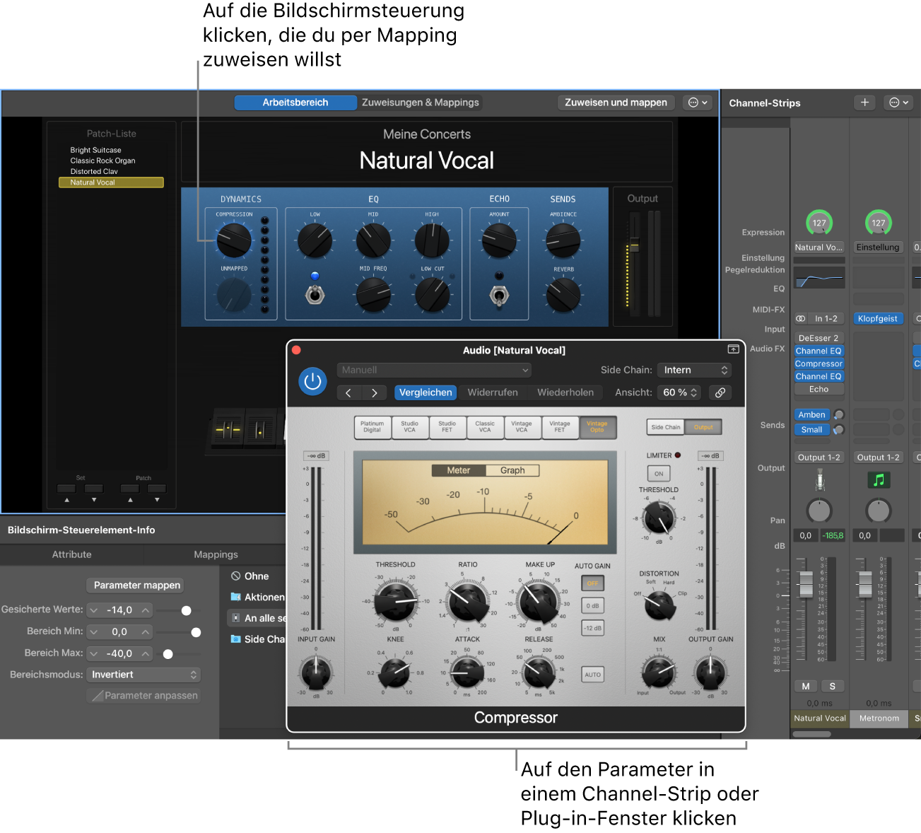 Abbildung. Mapping zwischen einer Bildschirmsteuerung und einem Plug-in-Parameter.