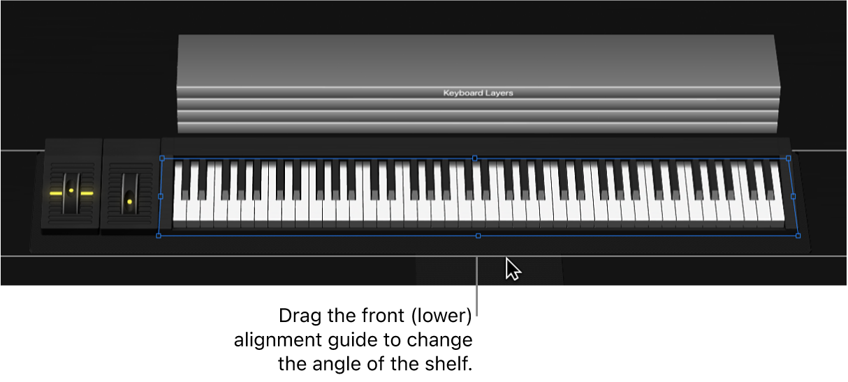 Figure. Dragging the lower alignment guide to change the angle of the shelf.