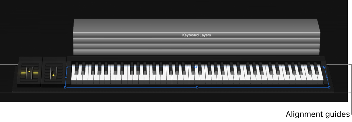 Figure. Alignment guides appear when you select a shelf control.