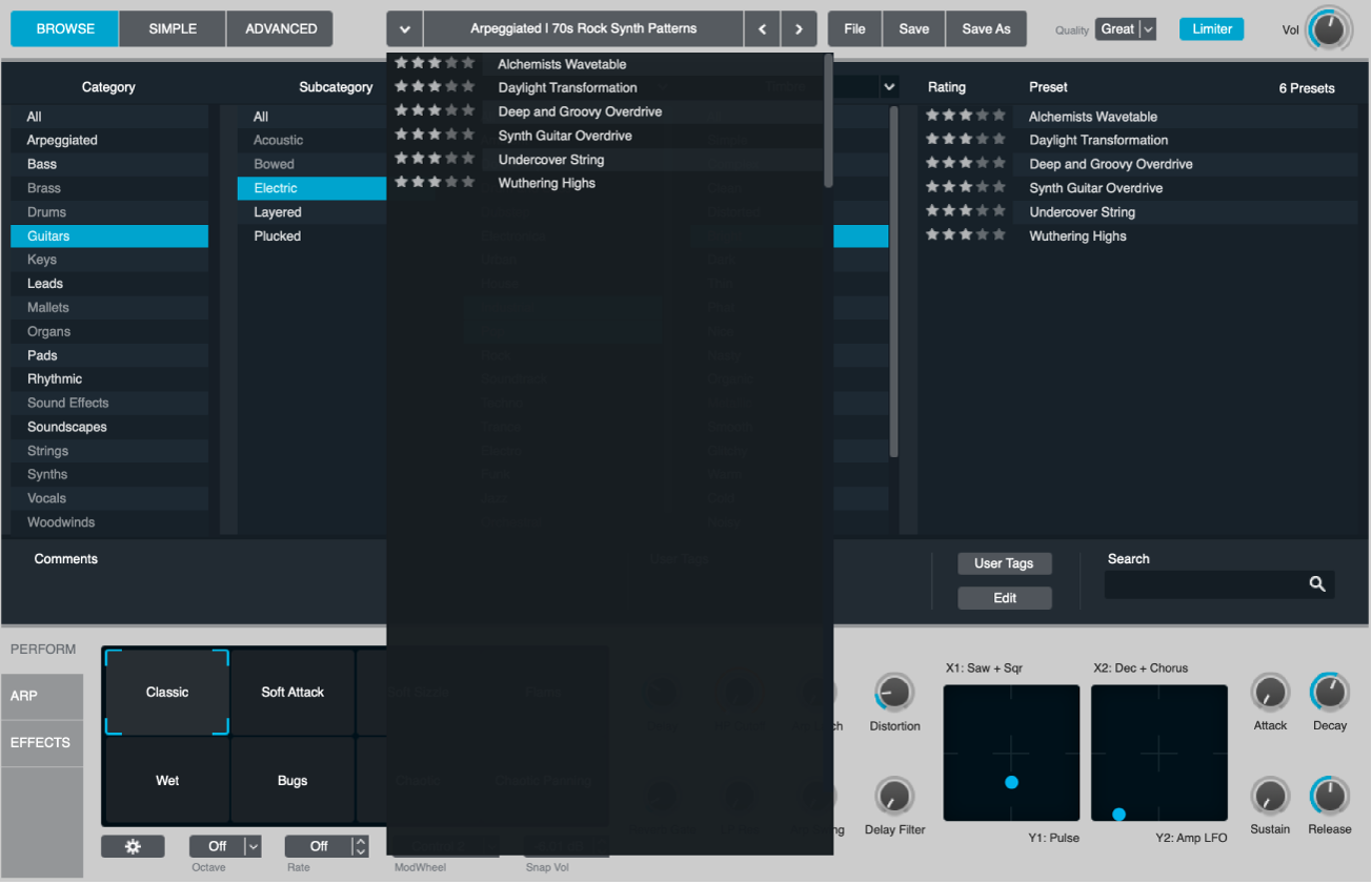 Figure. Preset browser view.