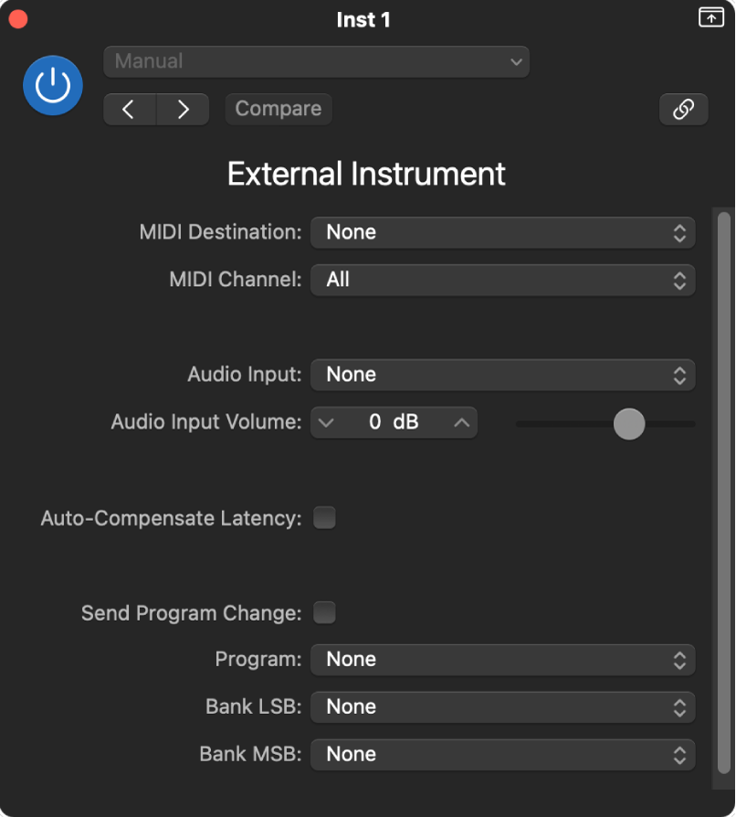 Figure. External Instrument window.
