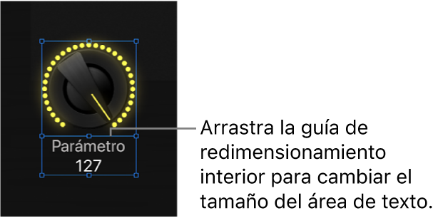Ilustración. Arrastre de la guía de redimensionamiento interior para cambiar el tamaño del área de texto de un control de pantalla