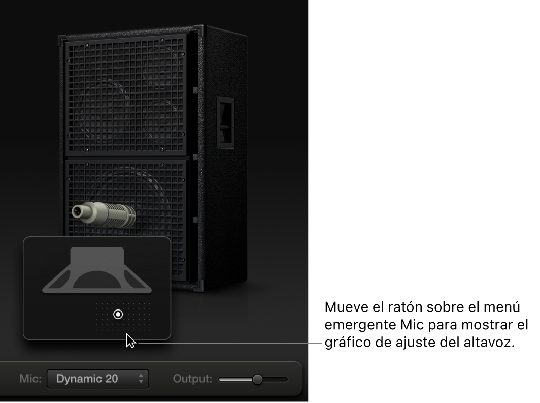 Ilustración. Parámetros de micrófono, que muestran el gráfico de ajuste del altavoz.