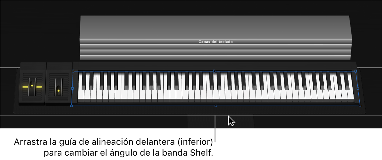 Ilustración. Arrastre de la guía de alineación inferior para cambiar el ángulo del estante.
