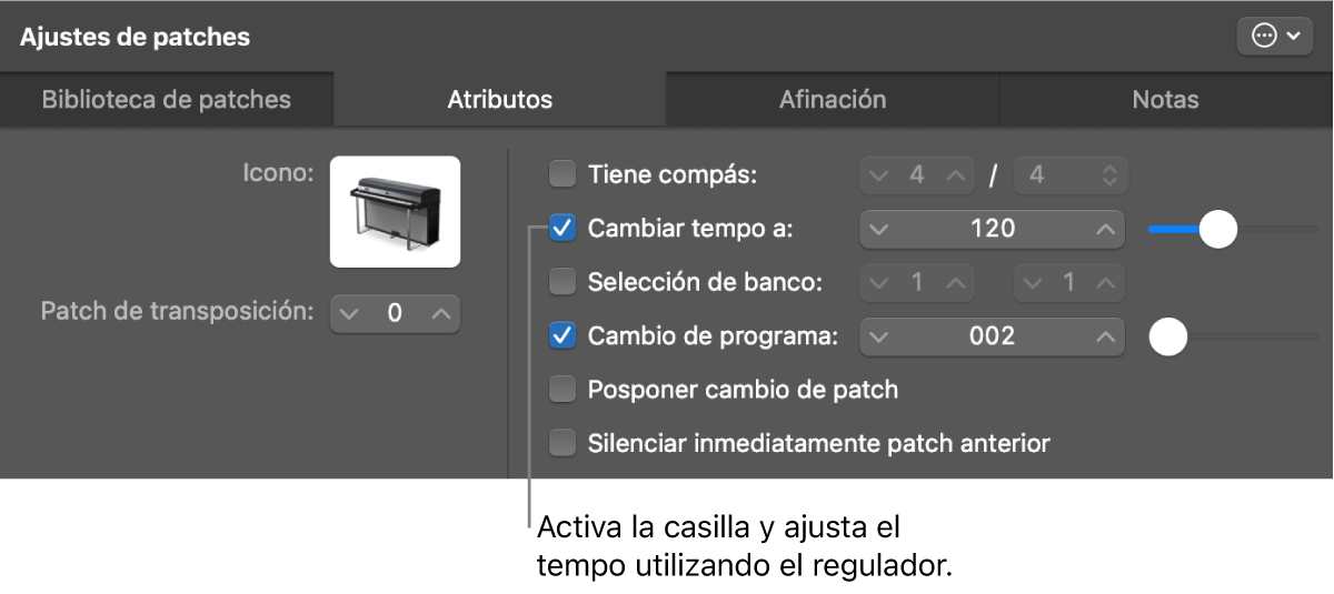 Ilustración. Arrastre del regulador Tempo del Inspector de patches.