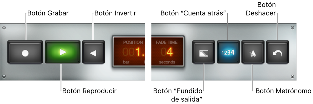 Ilustración. Controles de transporte y función de Loop.