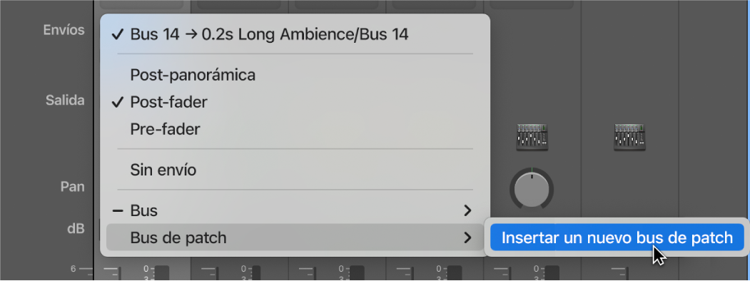 Ilustración. Submenú “Bus de patch” del menú de atajos Enviar.
