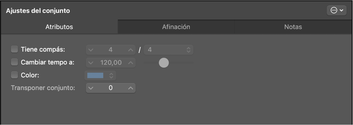 Ilustración. Inspector de ajustes del set.