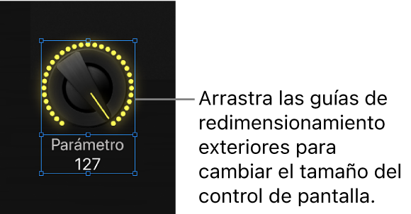 Ilustración. Arrastre de la guía de redimensionamiento exterior para cambiar el tamaño del control de pantalla.