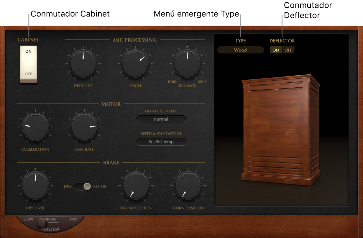Ilustración. Parámetros avanzados de la ventana “Rotor Cabinet” de Vintage B3.