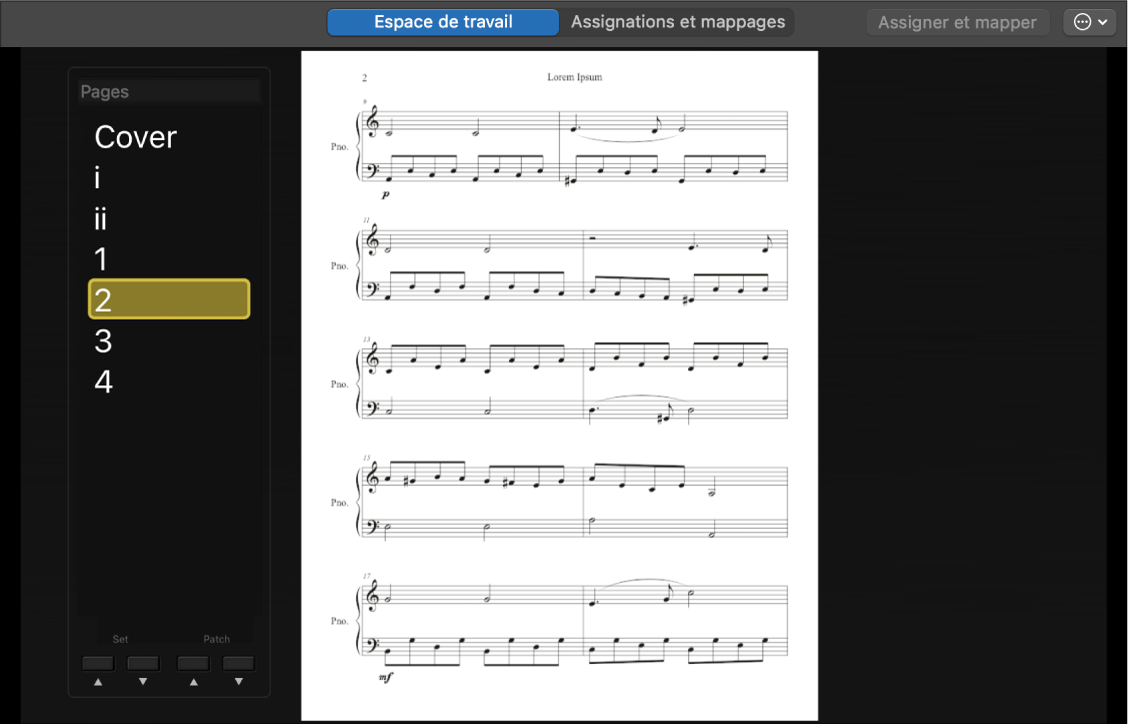 Commande à l’écran de la liste des patchs associée à un document PDF à plusieurs plages