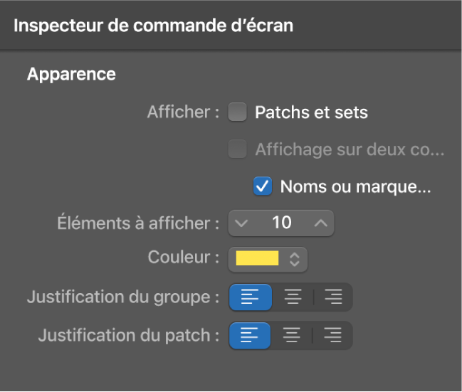 Figure. Case à cocher Noms de patchs ou Marqueurs.