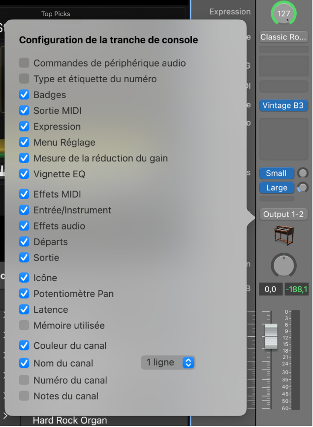 Figure. Menu Configuration de tranche de console.