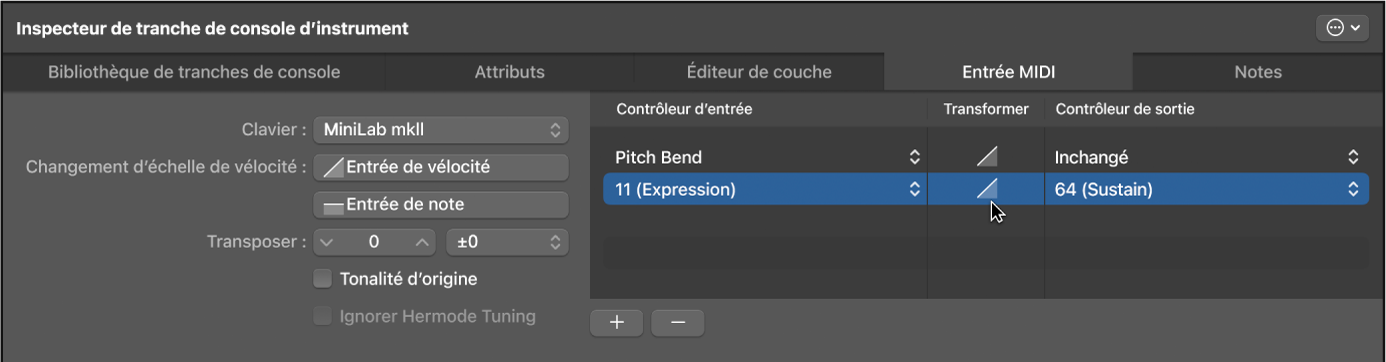 Figure. Double-cliquez sur le bouton Transformation pour ouvrir le graphique de transformation.