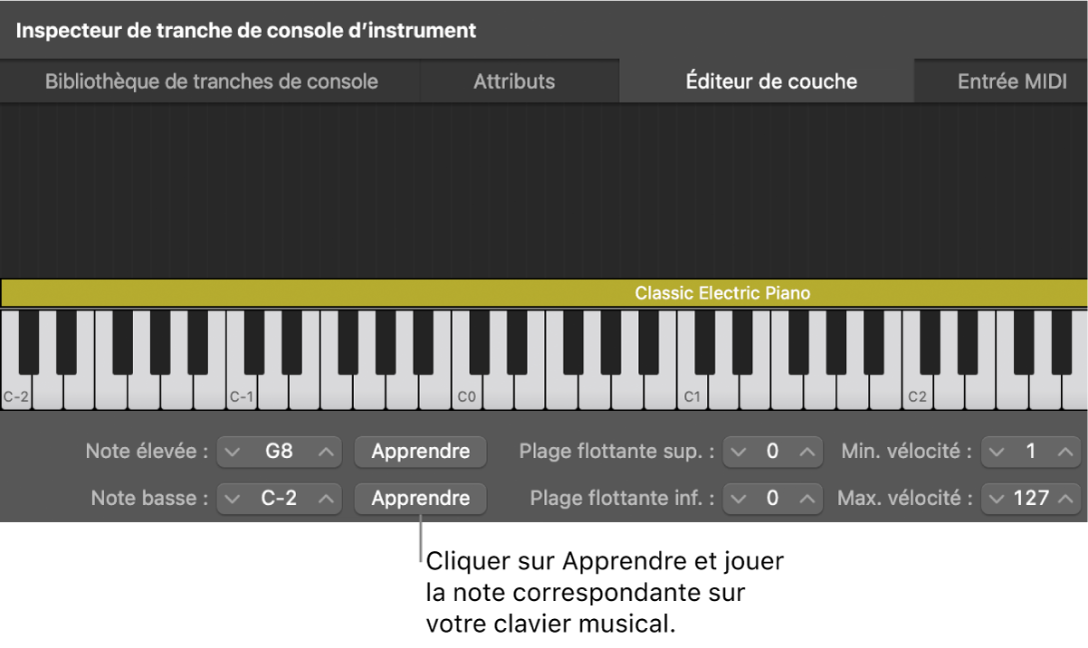 Figure. Apprentissage de la plage de notes d’une tranche de console.