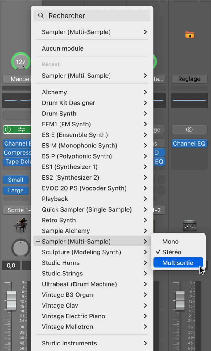 Figure. Menu Module avec élément de sous-menu Multisortie.