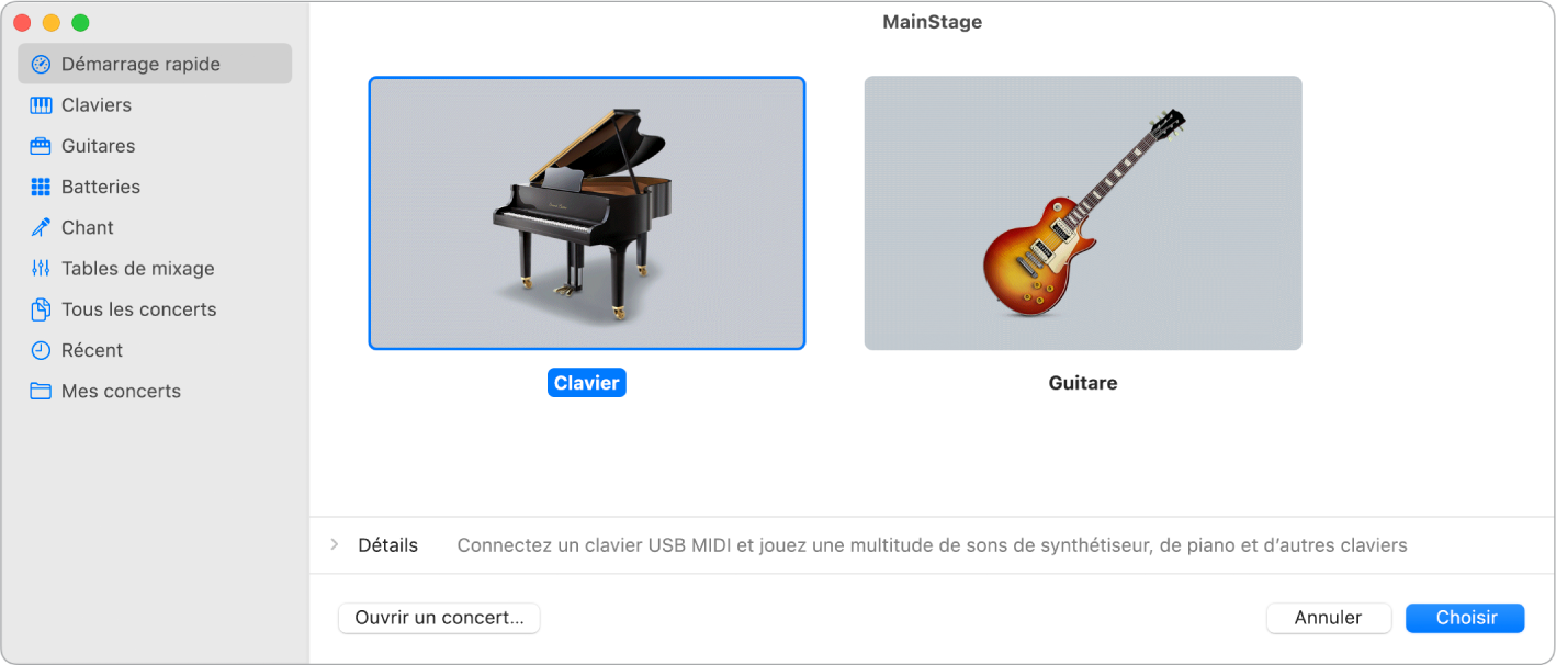 Figure. Zone de dialogue de sélection de modèle.