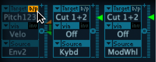 図。モジュレーションルーターのBypassボタン(「b/p」)。