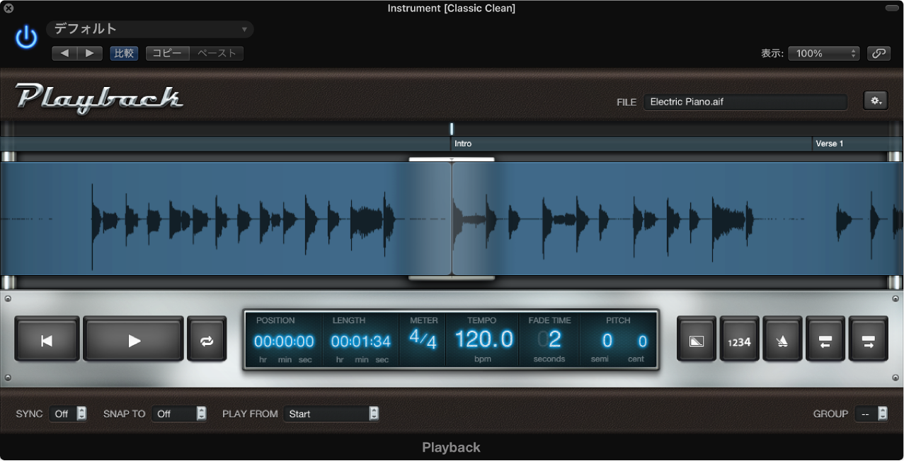 図。オーディオファイルの波形が表示されたPlaybackプラグイン。